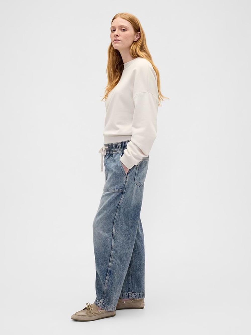 GAP Supersoft Pull On Barrel Leg Jean Light Wash Size large short - Picture 10 of 11